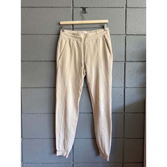 Women's Mate the Label Fleece Front Seam Jogger in Cream size S Quiet Luxury